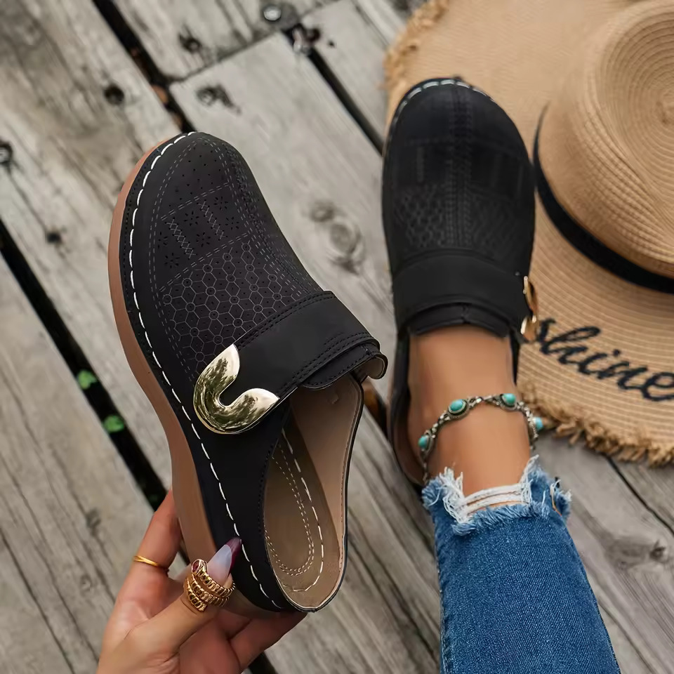 Slip On Mule Flat - 여성용 컴포트 뮬 슬립온 슈즈, 속이