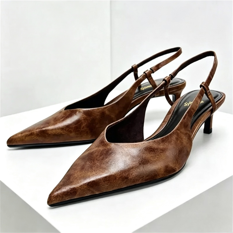 Women Shoes Brown Colour - 레트로 브라운 키튼 힐 디자이너 펌프스