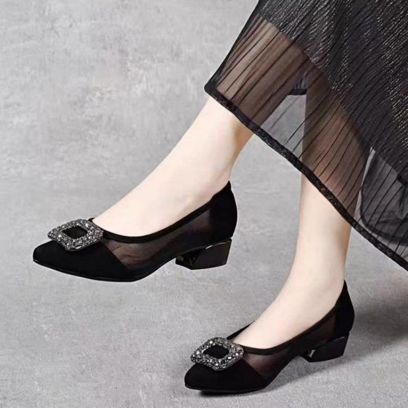 Women Shoes Formal - 우아한 포인티드 토 메쉬 블록 힐