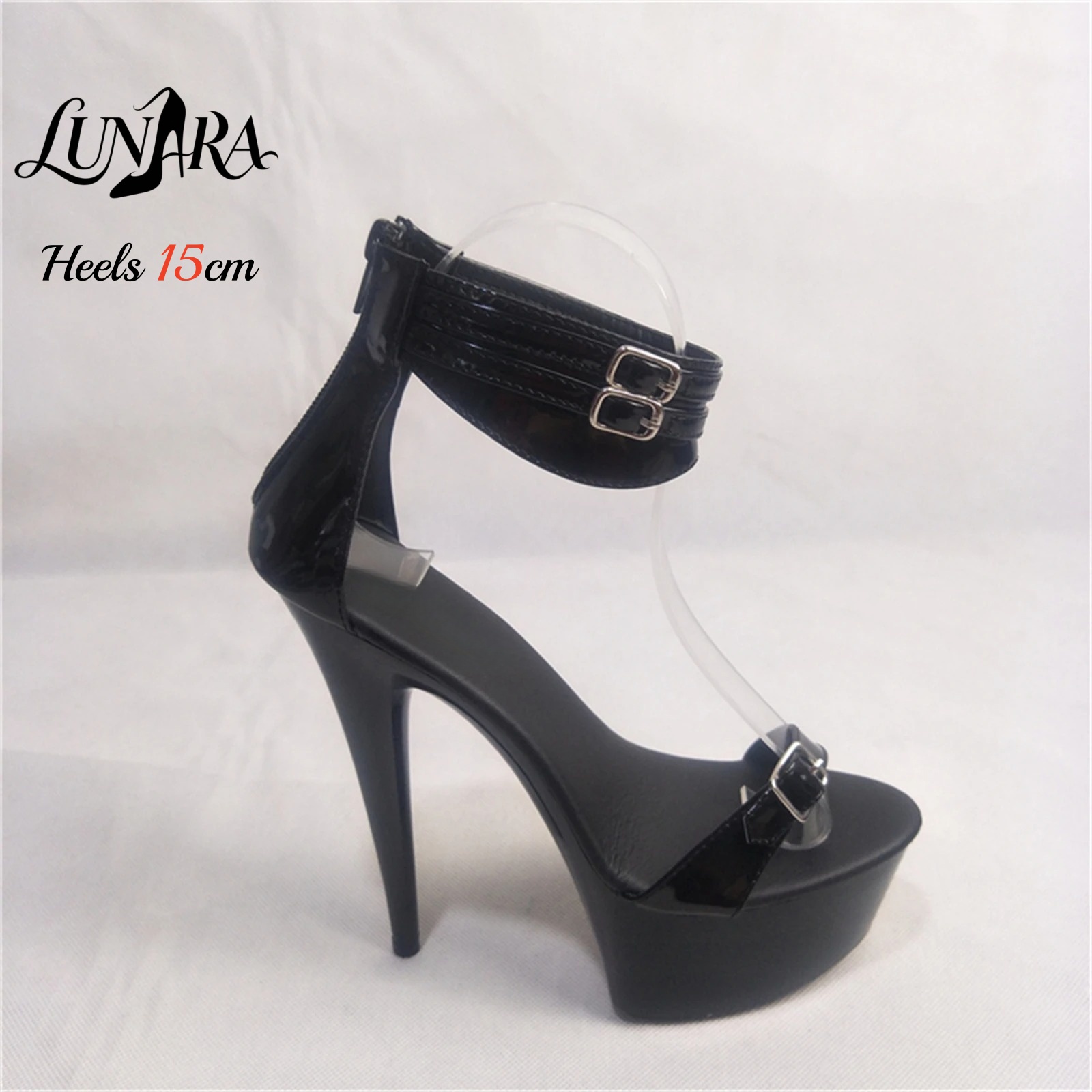 15cm 블랙 에나멜 PU 하이힐 샌들, 더블 버클 발 - Women'S Shoes Peep Toe 리뷰 및 가격