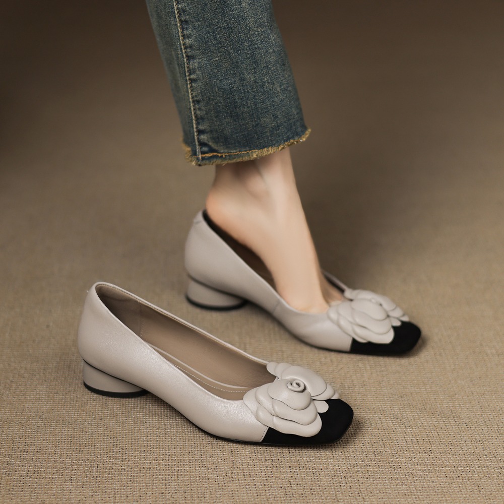 패션 플라워 싱글 슈즈 가을 신상 스퀘어 토 얕은 입구 - Women'S Shoes Popular 리뷰 및 가격
