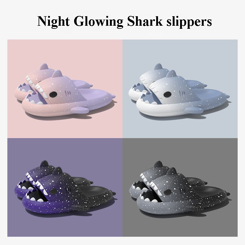 여성을위한 귀여운 만화 상어 슬리퍼 남성 그라디언트 색 - Women Shoes Size To Men 리뷰 및 가격