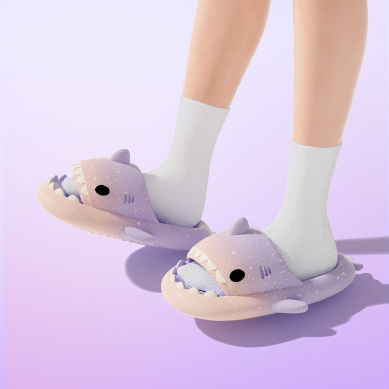 여성을위한 귀여운 만화 상어 슬리퍼 남성 그라디언트 색 - Women Shoes Size To Men 리뷰 및 가격