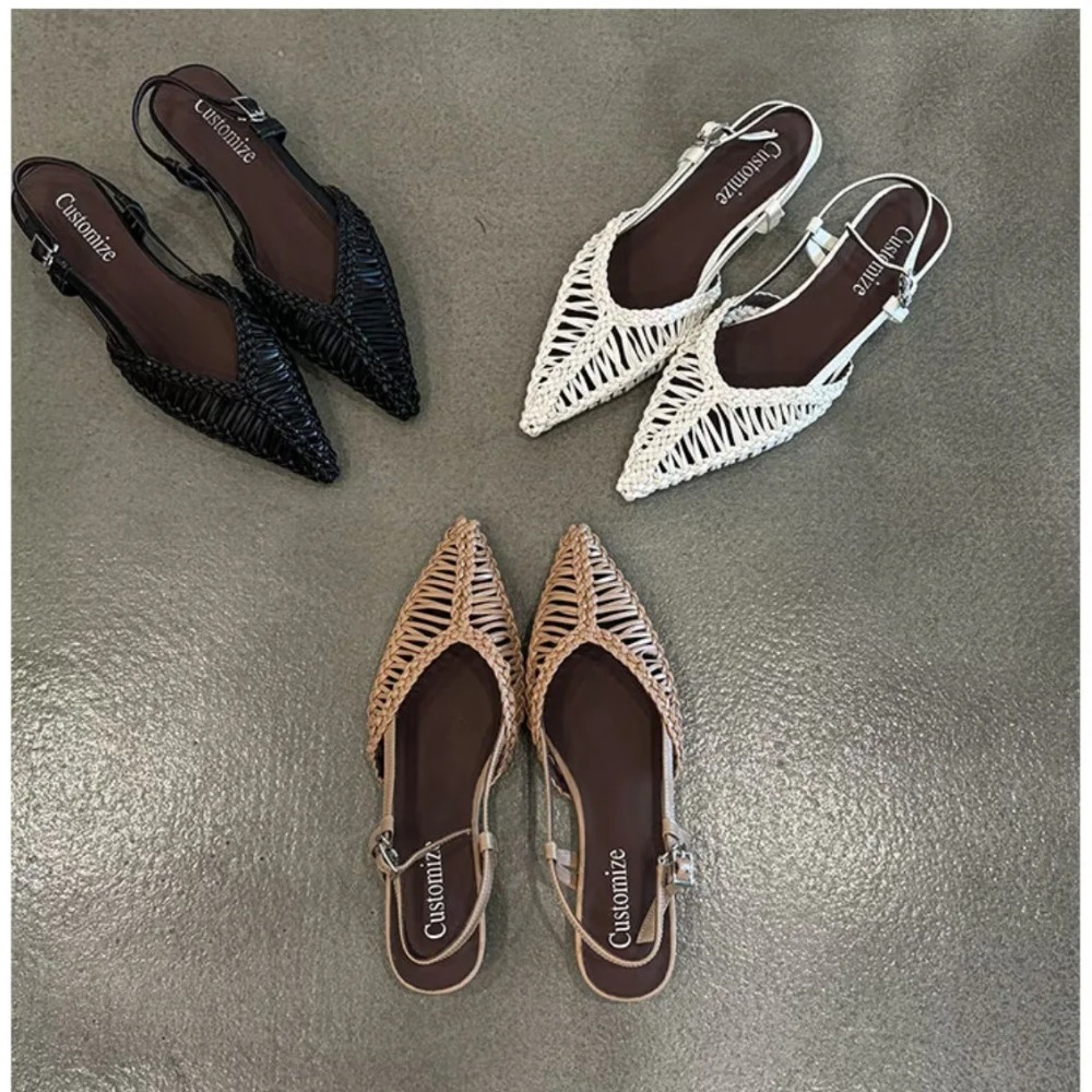여성용 뾰족한 짜임 로마 스타일 샌들, 발가락 부분이  - Slip On Mule Flat 리뷰 및 가격