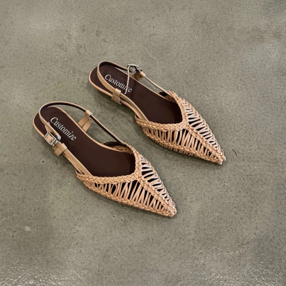 여성용 뾰족한 짜임 로마 스타일 샌들, 발가락 부분이  - Slip On Mule Flat 리뷰 및 가격