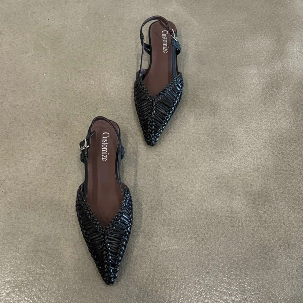 여성용 뾰족한 짜임 로마 스타일 샌들, 발가락 부분이  - Slip On Mule Flat 리뷰 및 가격