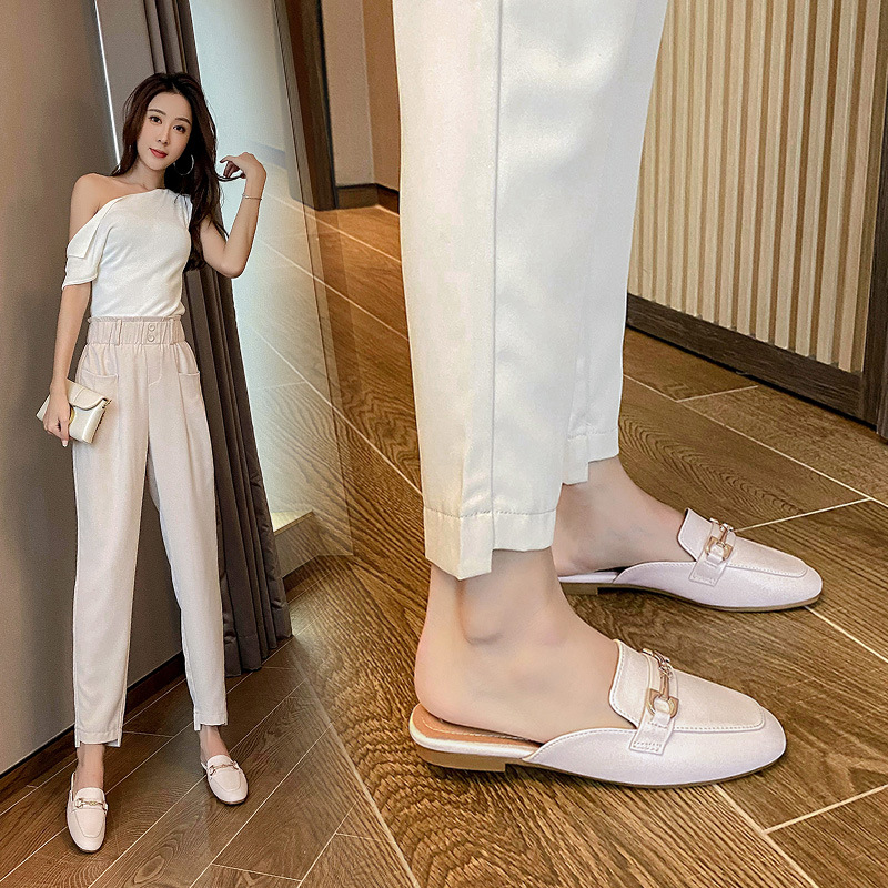 바오토우 슬리퍼 여성 여름 영국 스타일 메탈 체인 스퀘 - Slip On Mule Flat 리뷰 및 가격