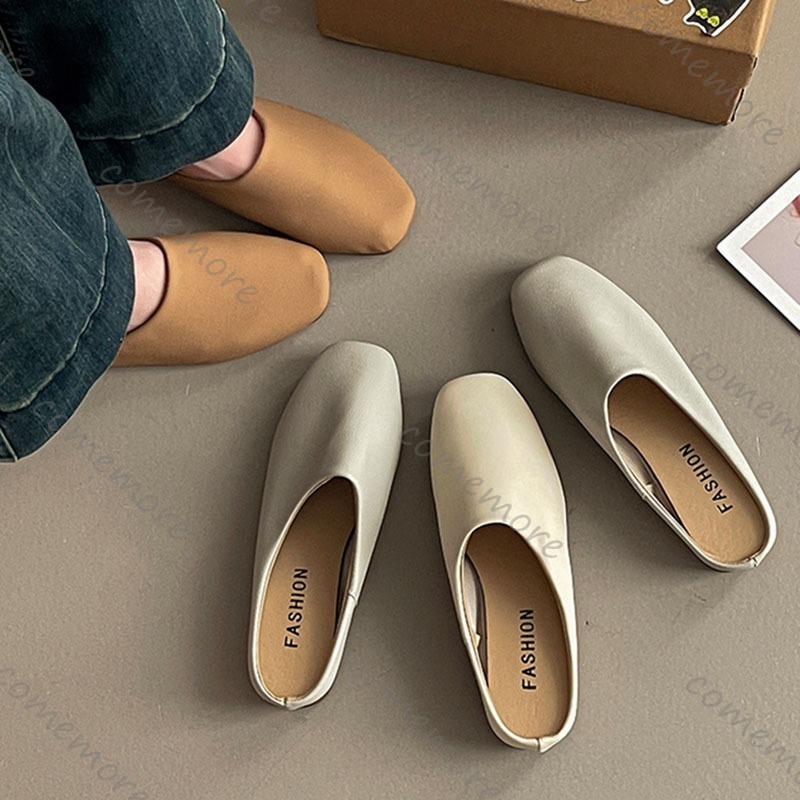 Comemore Retro Square Head Bao - Slip On Mule Flat 리뷰 및 가격