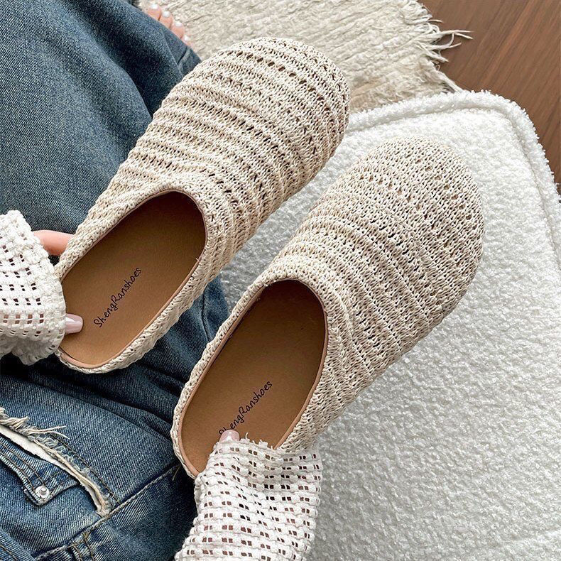 여성 라피아 짠 밑창 슬리퍼 여름 통기성 메쉬 폐쇄형  - Slip On Mule Flat 리뷰 및 가격