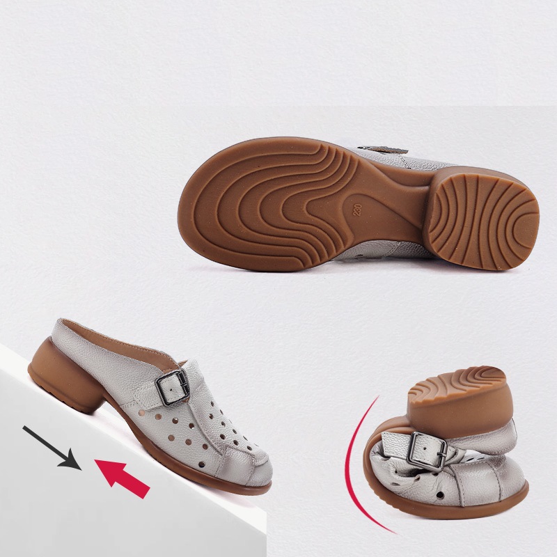 새로운 소가죽 로우힐 샌들 여성용 속이 빈 뮬 슈즈 여 - Women'S Shoes Popular 리뷰 및 가격
