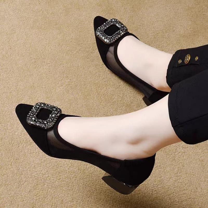 우아한 포인티드 토 메쉬 블록 힐 펌프스, 라인스톤 사 - Women Shoes Formal 리뷰 및 가격